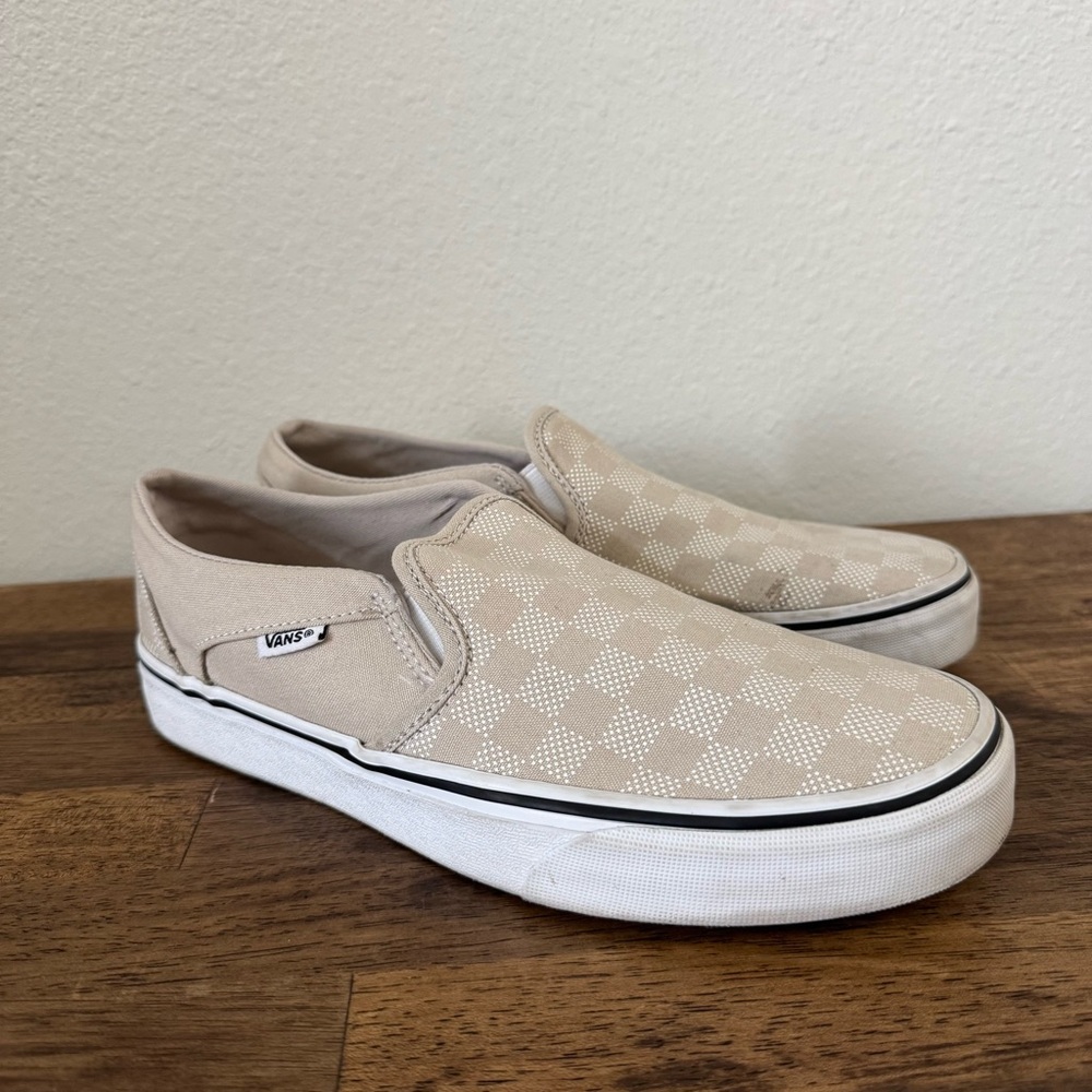 Vans Beige Checkered Slip-On Shoes